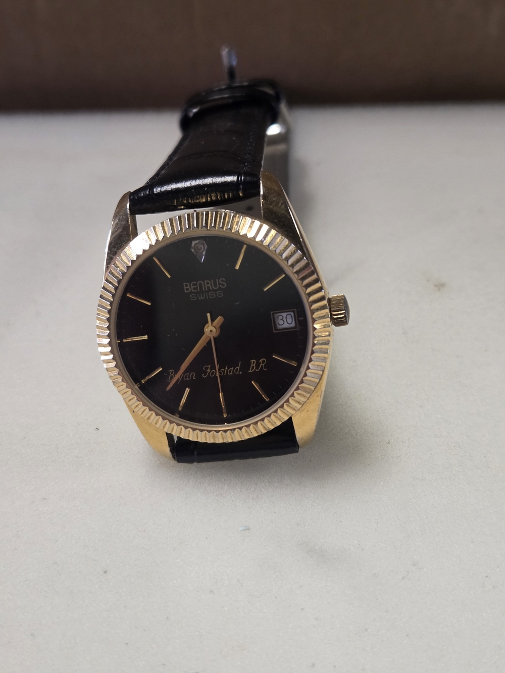 Benrus Smoke Swiss Diamond President Quartz Mens Dress Watch